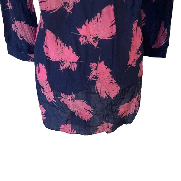 Amanda Uprichard Navy Blue & Pink Feather Print Tunic Top - M - Picture 7 of 10